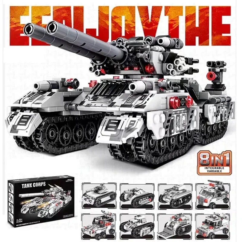 

2025 WW2 Military Vehicle Tank 8in1 Airplane Truck Model Building Blocks DIY Bricks Kids Construction Toys Gifts for Boys Adult