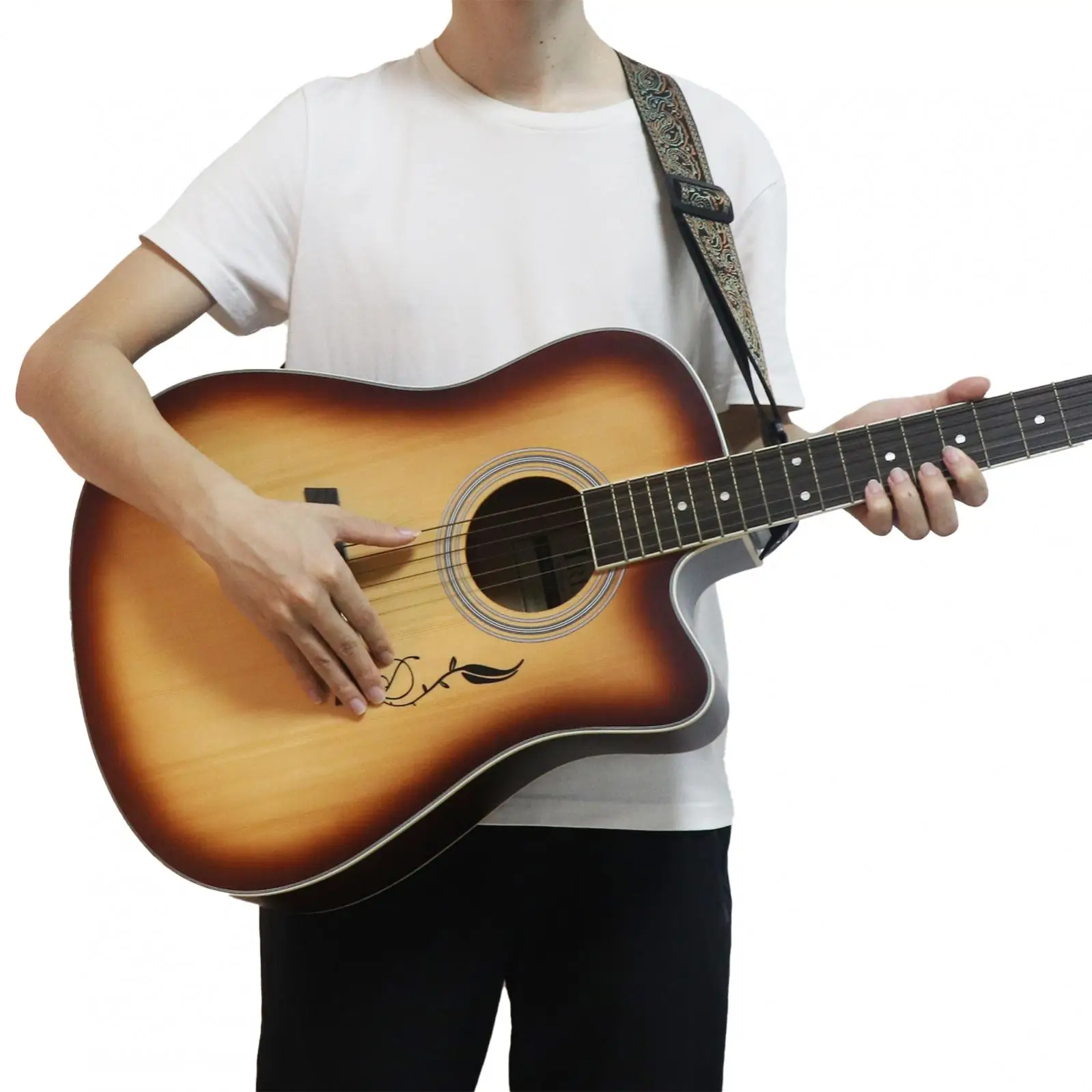 Gitarrengurt im bestickten Stil aus PU-Leder mit Plektrum-Schlitz, verstellbarer Gitarrengurt für akustische E-Gitarre und Bass – Detail 15