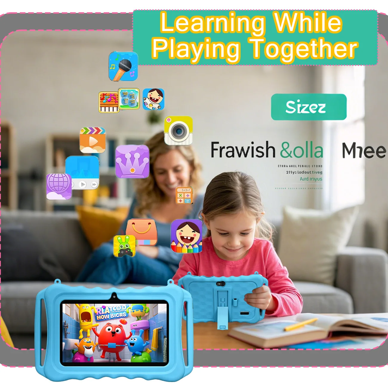 Tablet infantil de 7 polegadas, tablet infantil com controle de pais, câmeras duplas, presentes infantis para o Natal e aniversário