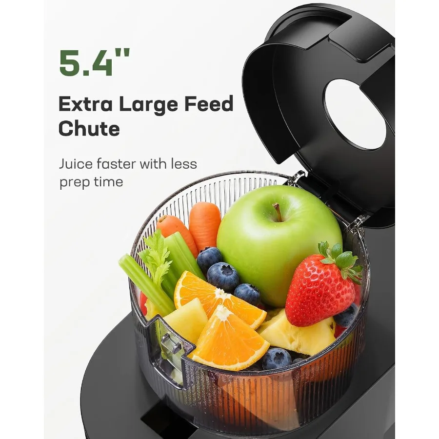 ماكينة عصير بالضغط البارد عالية الإنتاجية مع مزلق تغذية كبير 5.4 للفواكه والخضروات الكاملة سهلة التنظيف ومضغ بطيء