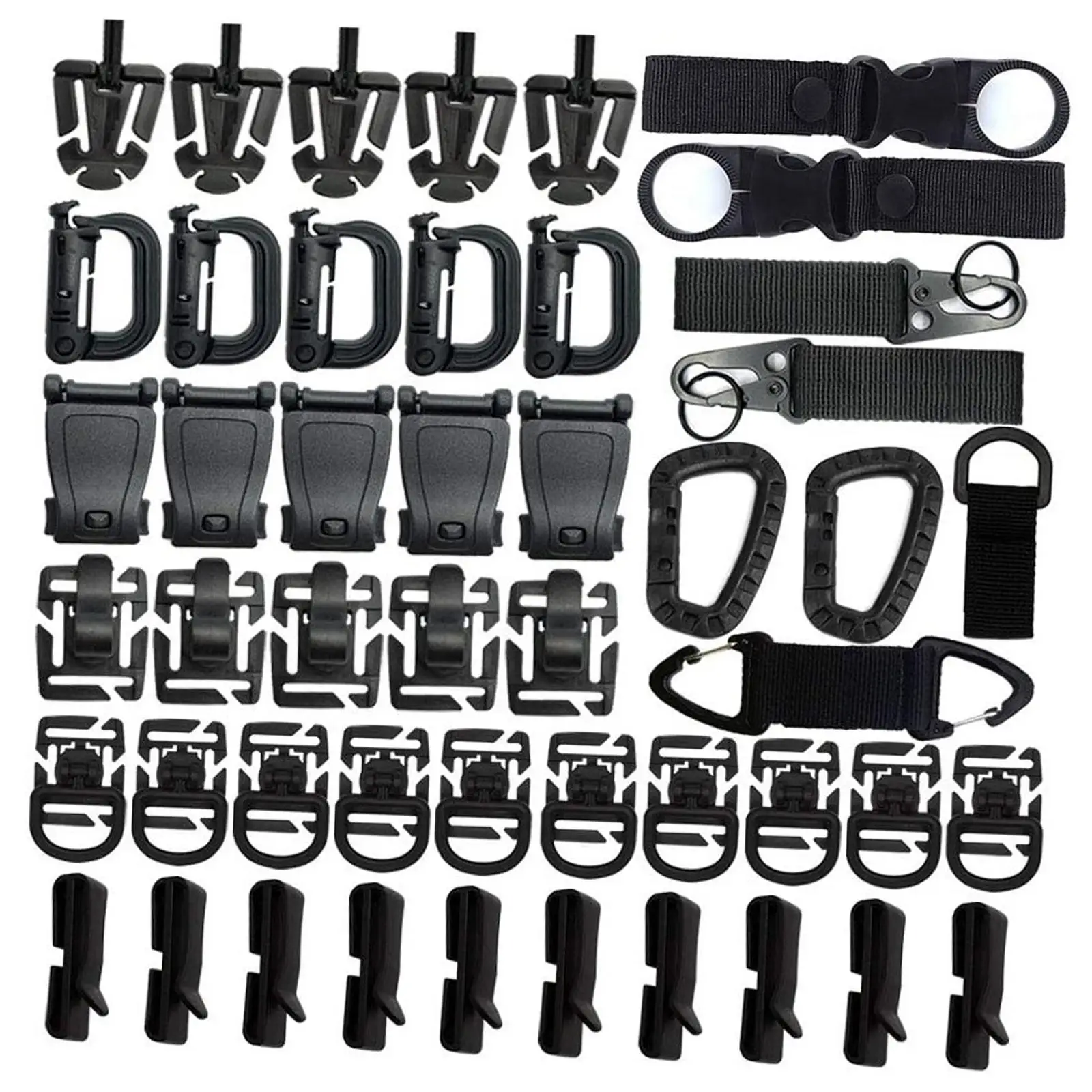 Accessories Kit of 48 Attachments, Locking Gear Clip “ Webbing Strap Backpack Web Elastic Strings Strap