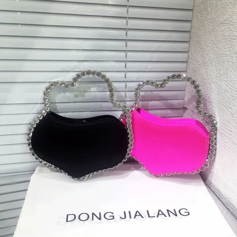 

Luxury Cloud Shape Satin Evening Bag Metal Handle Women Handbag Wedding Party Clutch Purse Crystal Shiny Rhinestone Shoulder Bag