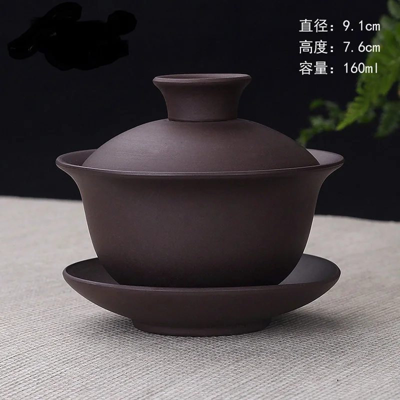 Tranditional Purple Pottery Gaiwan Ceramic Handmade Household Chaozhou Kung Fu Tea Set Tea Bowl Tea Cup Tea Maker Tea Ceremony