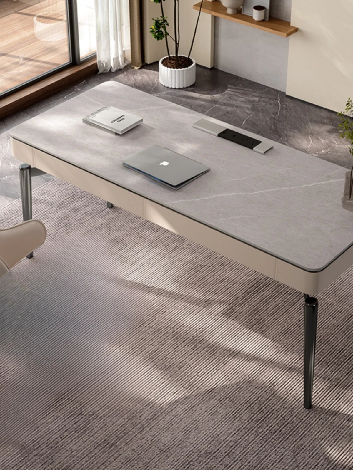 Italian Minimalist Home Study Light Luxury Computer Desk High-End Simple Writing Desk Consulting Stone Plate Office Desk