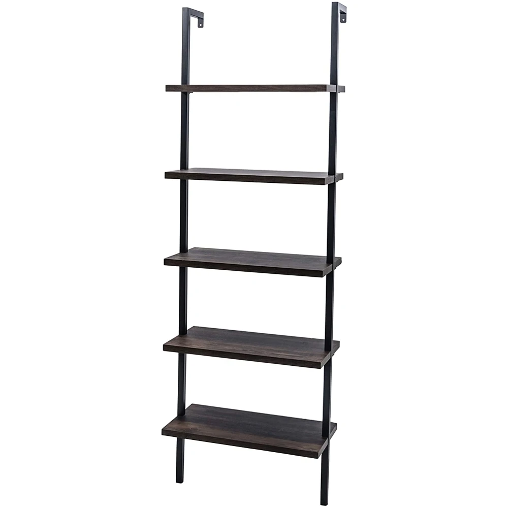 5-Shelf Wood Storage Rack Bookcase with Metal Frame Industrial Modern Ladder Shelf Room Organization Shelves Plant Holder