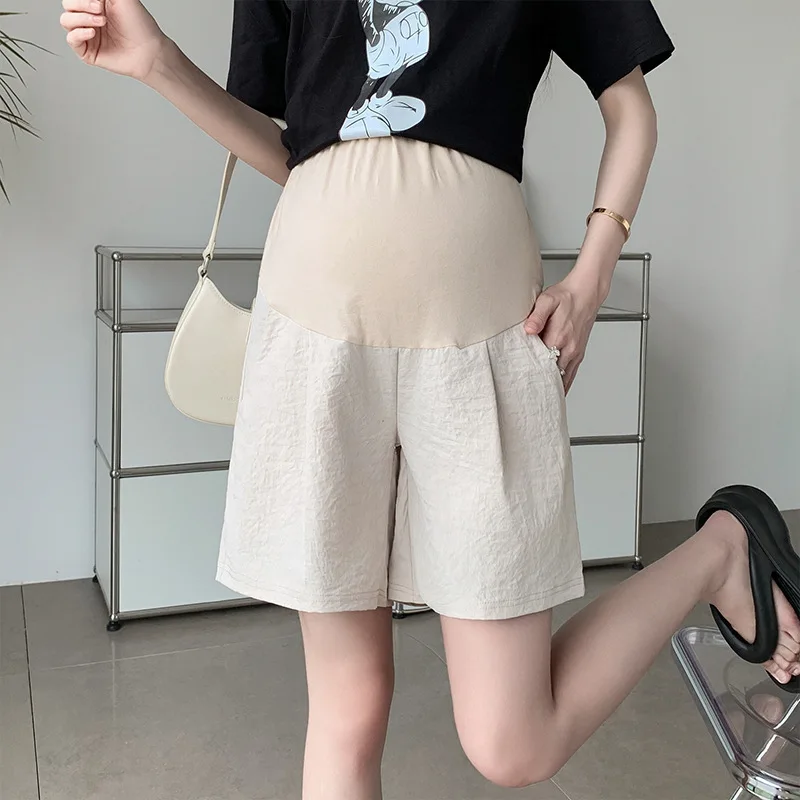 

2025 Summer Maternity Shorts - Soft Wrinkle Cotton Lounge Shorts for Pregnant Women, Loose & Breathable Style Casual Shorts