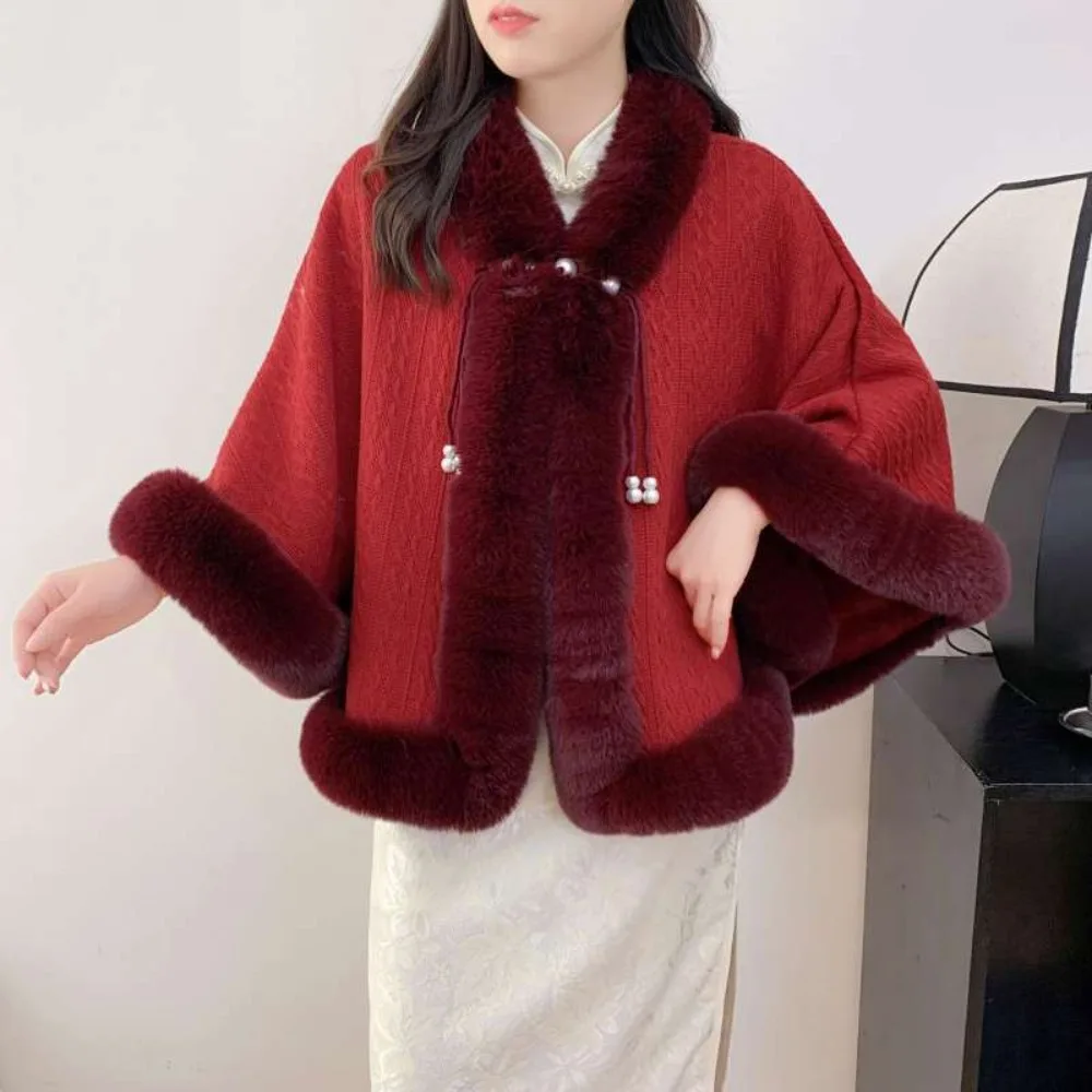 

French Advanced High Street Outwears Cape Shawl Short Solid Coats New Chinese Style Warm Thicked All-match Tops