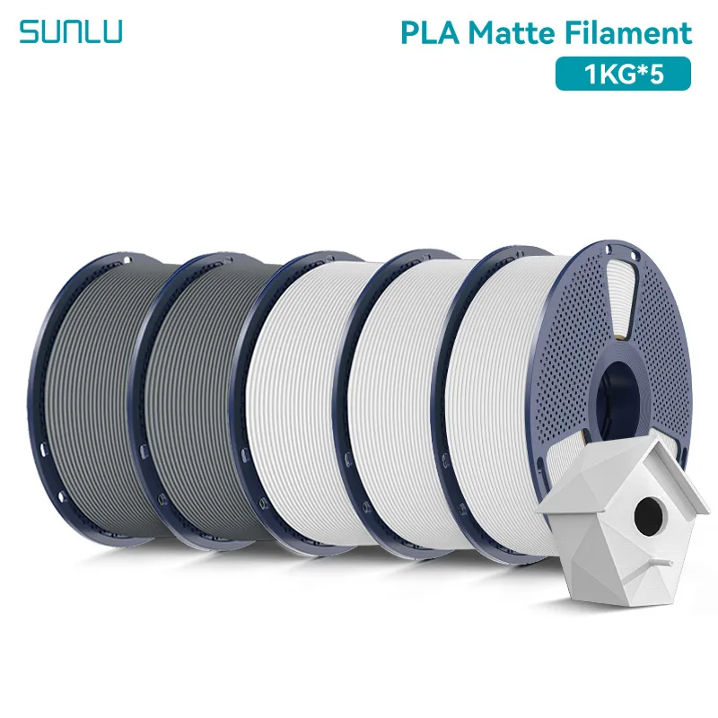 SUNLU PLA Matt 5KG 1,75mm 3D-Filament 1KG - Hochgeschwindigkeit, Geringe Verformung, 20+ Farben | 0,02 mm Präzision & Umweltfreundliches Material
