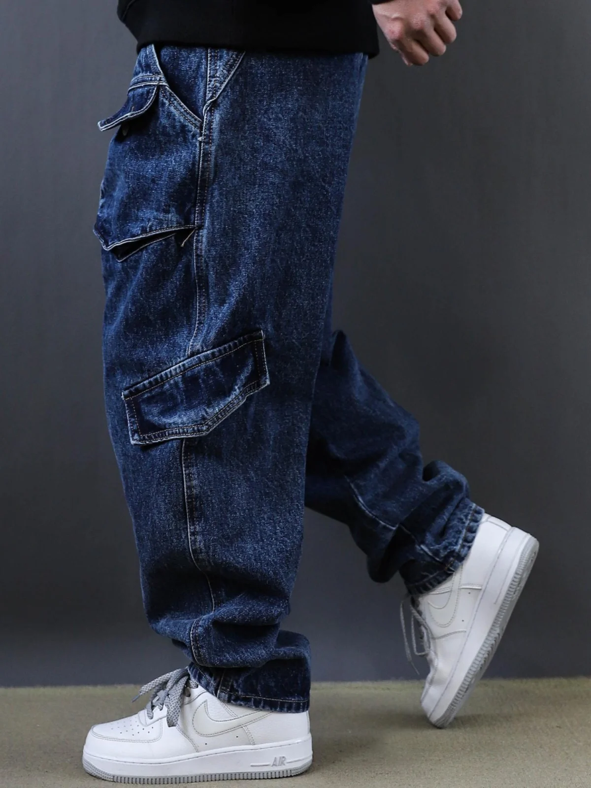 

American Sle Casual Workwear Jeans Men's Loose Straight Leg High Street Cone aped Pants Multiple kets Haome