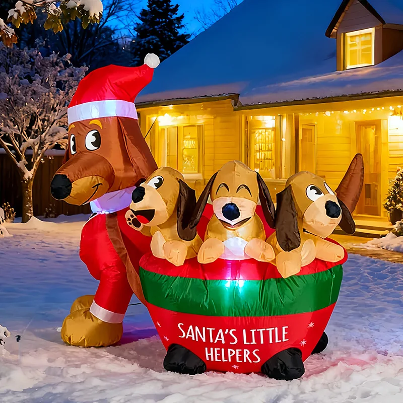 

1.5M 5FT Christmas Dachshund Dog Leash with Three Puppies Inflatable LED Light Outdoor Garden Decorative Ornament