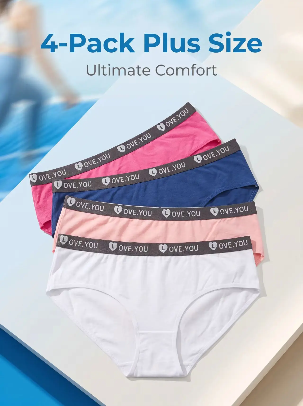 4 Stück Plus-Size-Damenhöschen, sexy, atmungsaktive Dreieckshosen mit Buchstabenmuster, hohe Taille, nahtlose Komfort-Unterhosen, Damenunterwäsche