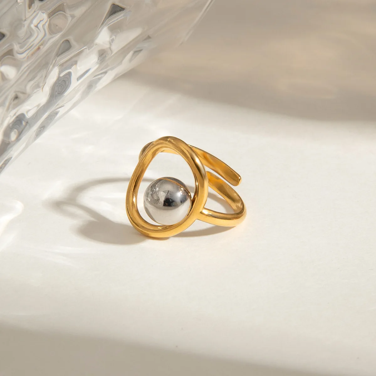 Yori Popular Stainless Steel Metal Geometric Hollow Ring 18 K PVD Plated Jewelry Trendy Opening Ring бижутерия для женщин Gift
