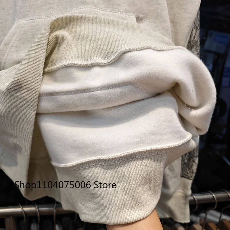 Saint Retro Graffiti Print Hooded Sweatshirt Men Loose Fit Casual Streetwear Autumn Winter