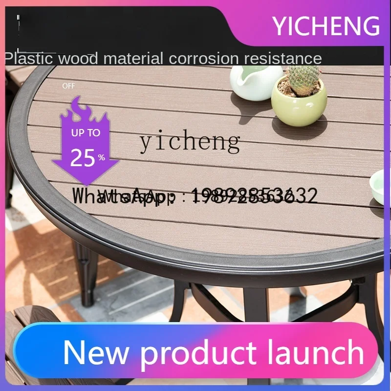 

CJ5 Outdoor Desk-Chair Villa Courtyard Garden Terrace Tea Outdoor Leisure Plastic Wood Table and Chair