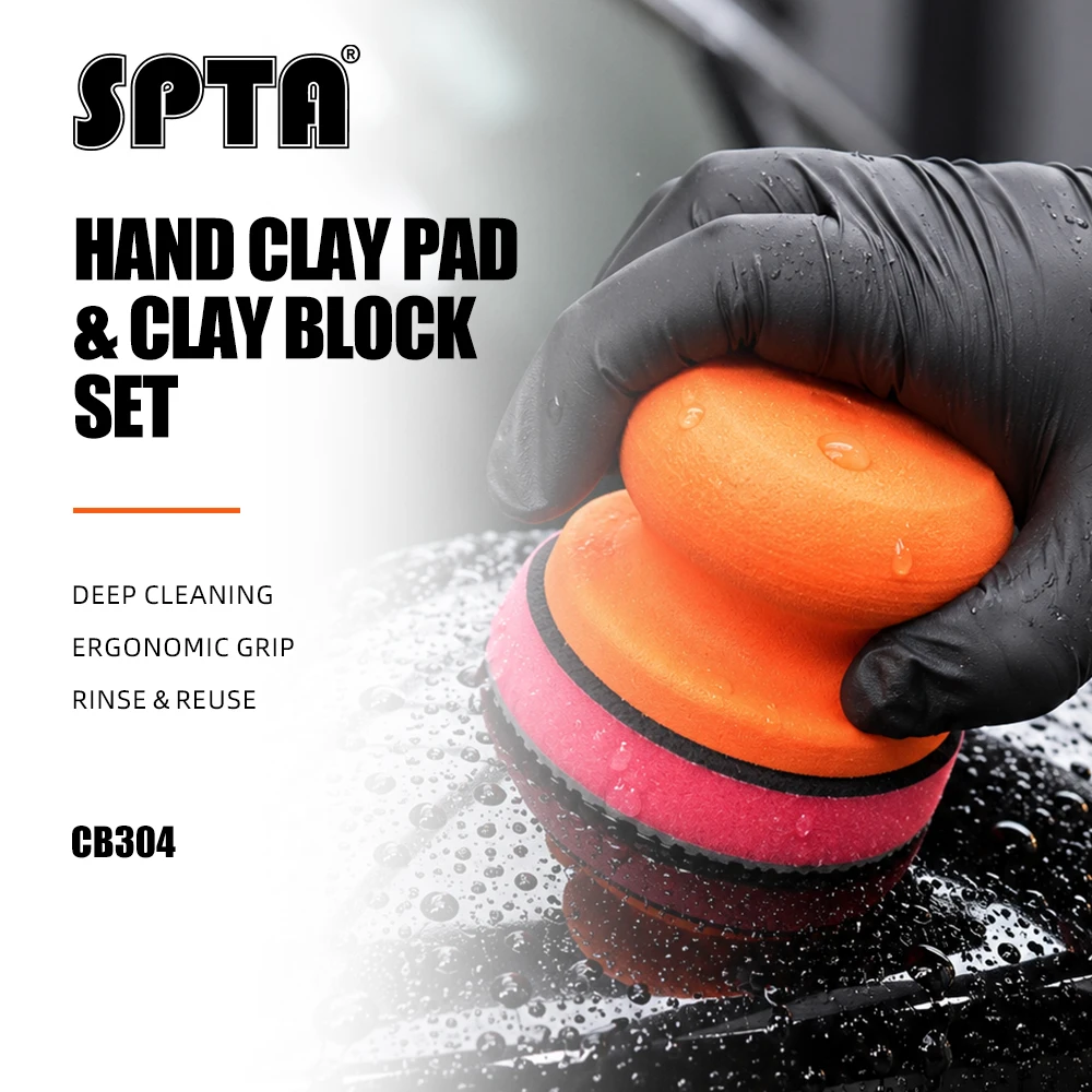 SPTA Car Hand Applicator Pad Kit 3 Inch Clay Bar Pad Dressing with Grip for Rubber Tire Exterior Waxing