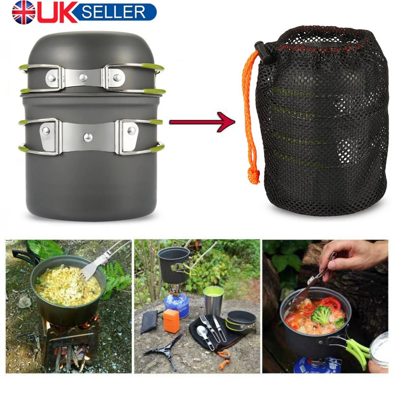 

2pcs Camping Pot Cooking Utensils Portable Foldable Lightweight Outdoor Cookware Silicone Handle Pan Perfect Hiking Picnicking