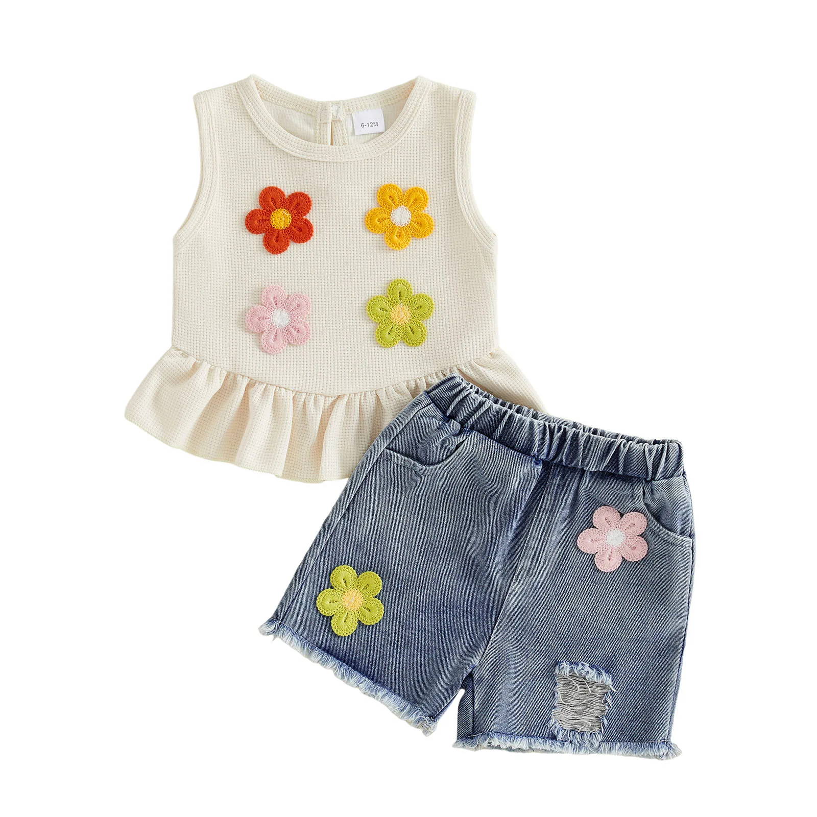 

Baby Girls Summer Outfits Floral Strawberry Patch Tank Tops and Ripped Denim Shorts Set Fashion Cute Clothes