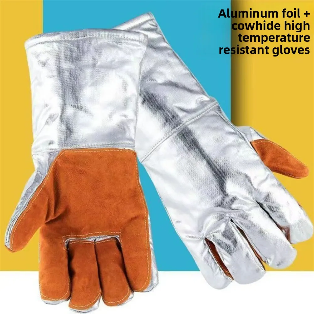 Aluminum Foil Heat-Resistant Gloves – Five-Finger High-Temperature Protective Gloves for Industrial Smelting Thermal Insulation