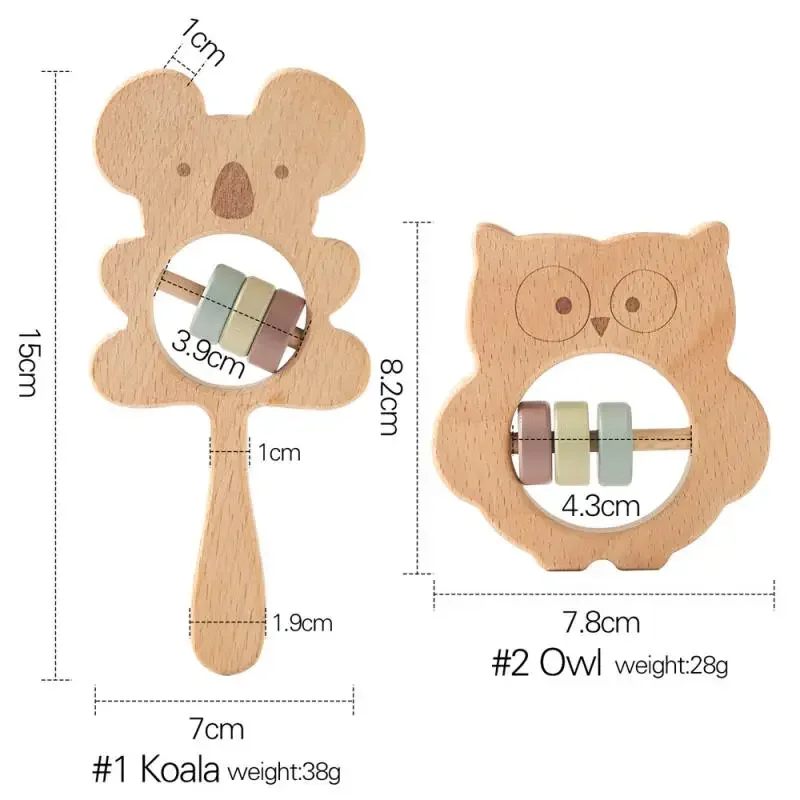 เด็กมือไม้ Rattle ของเล่นนกฮูก Handbells Rattles BPA ฟรี Teether Teething ของเล่นจับกิจกรรมของเล่นพัฒนาเด็ก