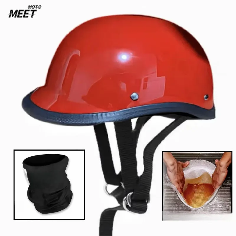 Retro Motorrad-Fiberglas-Helm Herren Sommerhelm Hochwertig Leichtgewichtig Einfach zu Transportieren für Lieferungen und Täglichen Arbeitsweg