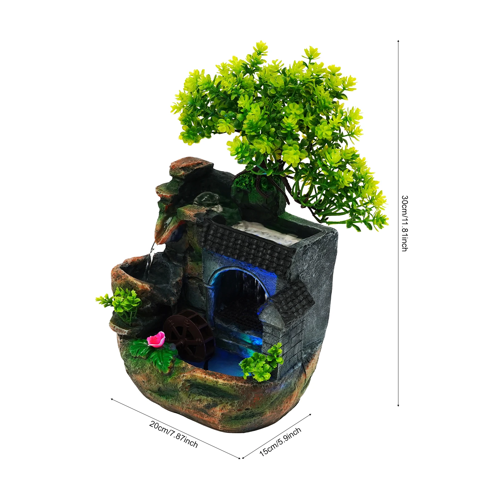 AC 60Hz Tabletop Water Rockery Ornament Hand Sculpted Resin Body Adjustable Circulation Pump Multicolor Illuminated Waterfall Portable Indoor Relaxation Desktop Decor Piece