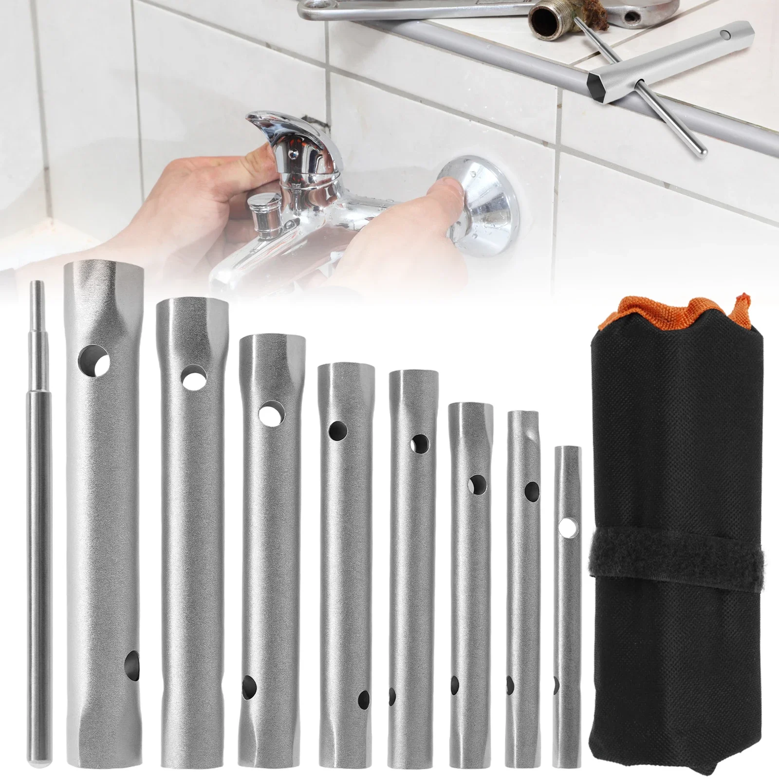 

Набор из 9 ключей для ремонта душевых клапанов, двусторонние трубчатые торцевые ключи, ключи для свечей зажигания, гаечные ключи из углеродистой стали для сантехников