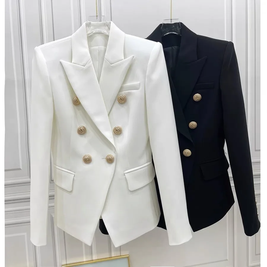 2024 Autumn Winter New Fashion Classic Golden Lion Buttons Jacket Women Designer Office Lady Double Breasted Slim Blazer