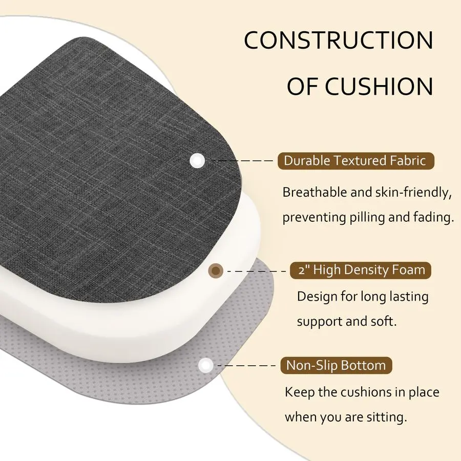 

Set of 6 Chair Cushions for Dining Chairs Non Slip Seat Cushion with Ties and Machine Washable Cover Foam Kitchen Chair Pads Ind