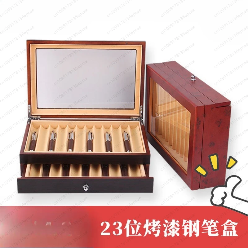 Double-layer 23-digit pen box display box, painted wooden flip cover, pen storage box, simple delivery.