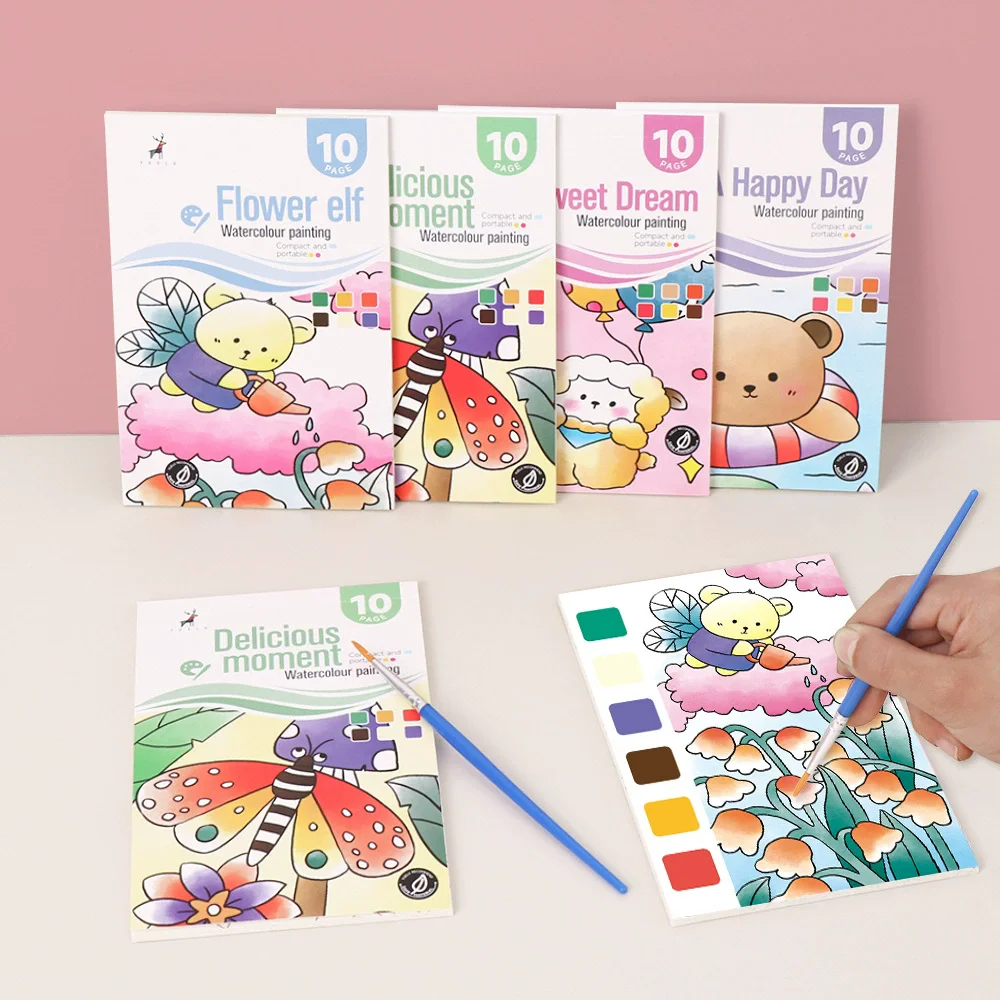 Kids Watercolor Painting Book - Washable Gouache Doodle Coloring Book Painting Paper with Built-in Paints