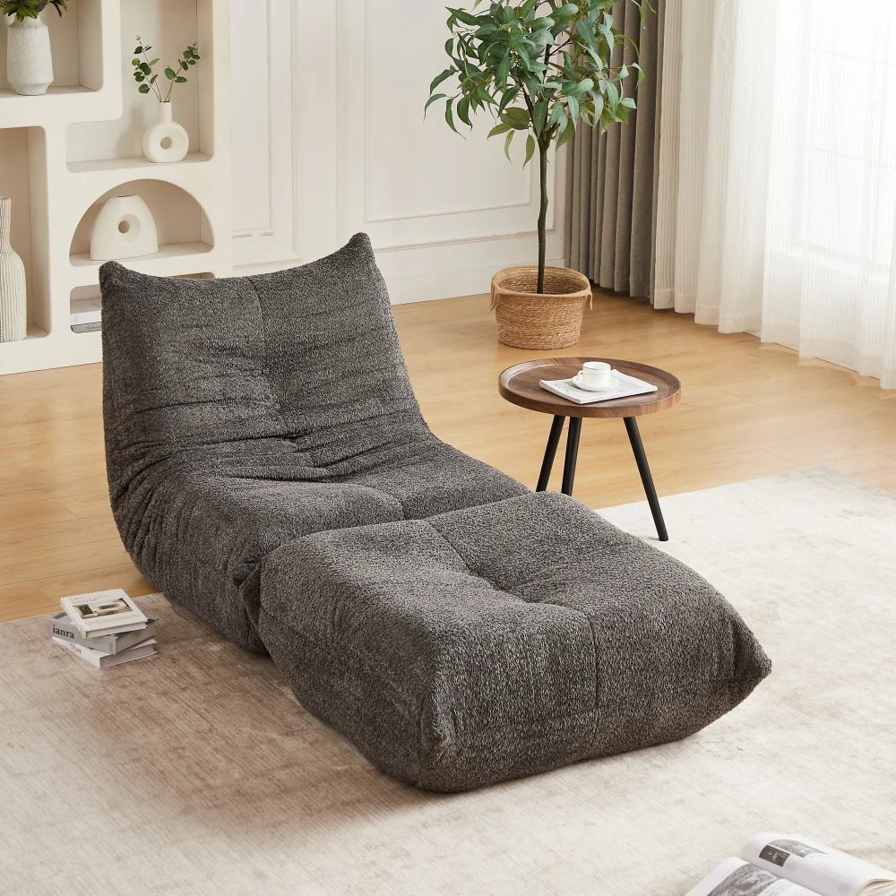 Chenille Togo Sofa mit Fußstütze, Boden-Loungesessel, Armloser Akzentstuhl, Sofa, Togo-Stil Kamin-Lounge-Sessel mit Memory-Schaum