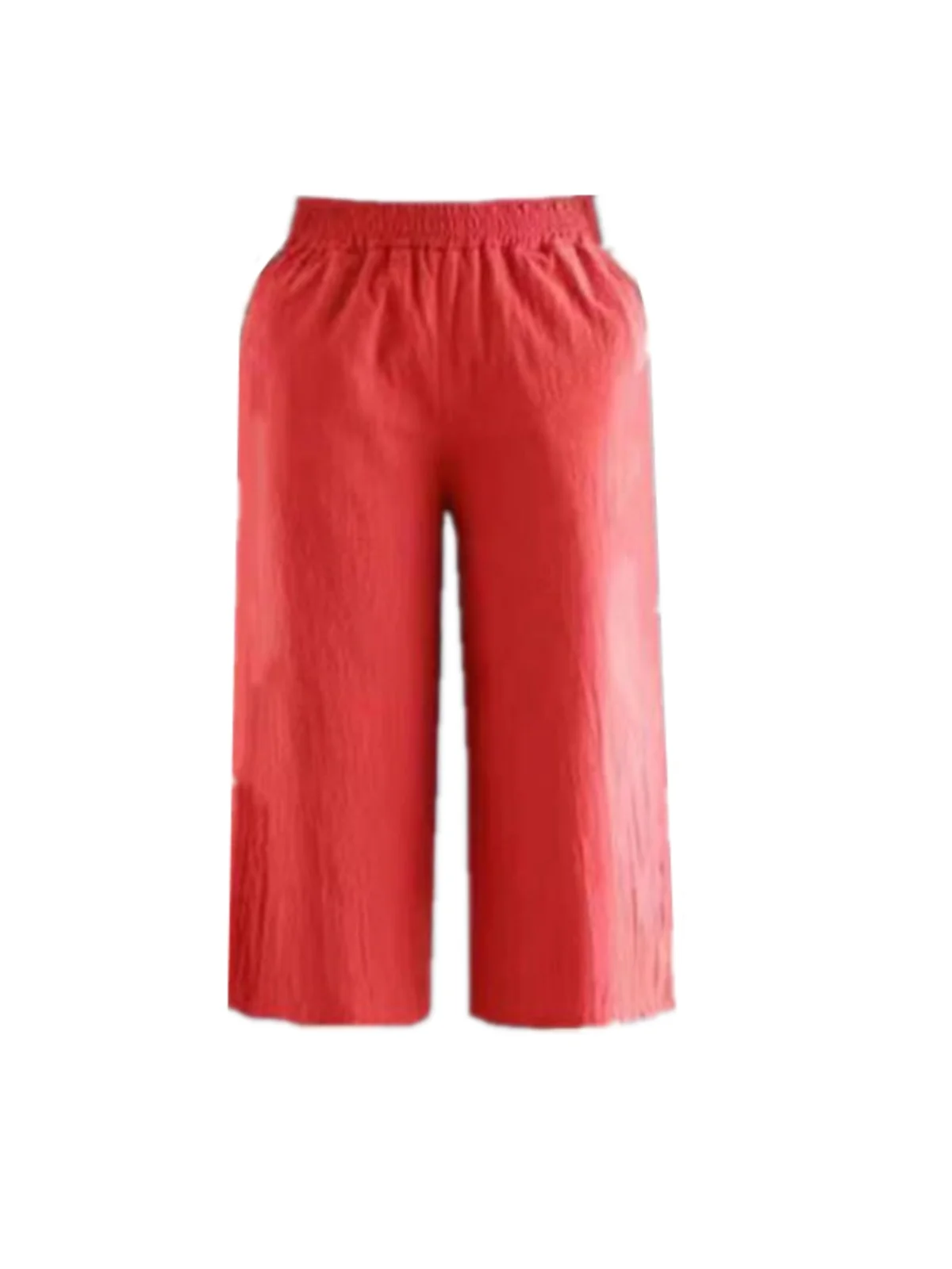 Baumwollhose mit weitem Bein für Damen, Sommer, lockere Passform, leichte elastische Taille, vielseitige Freizeithose, hohe Taille, sieben Fuß lange Länge