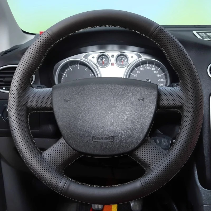 

DIY Hand Sewn Anti Slip Breathable Leather Steering Wheel Cover Wrap For Ford Focus Transit Car Interior Styling Accessories