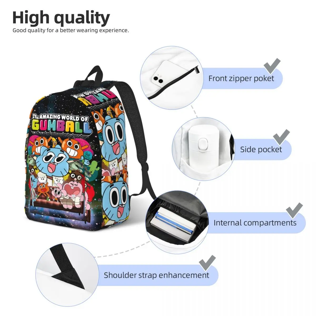 Gumballs Amazing World Backpack for Men Women Teenage Student Work Daypack Comedy Funny TV Shows Laptop Canvas Bags Outdoor