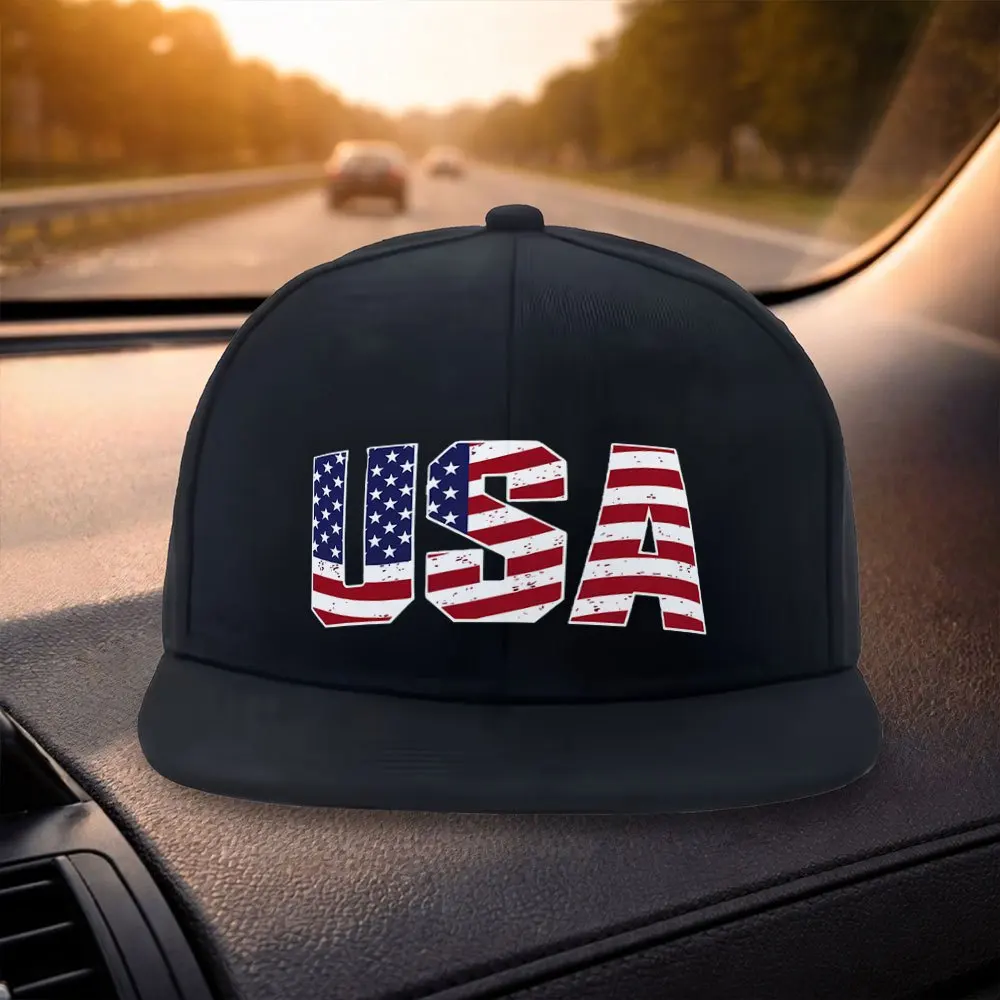 

Unisex Classic Flat Brim Baseball Cap Fashionable American Flag Letter Design Black Casual Hat Suitable for Outdoor Activitie