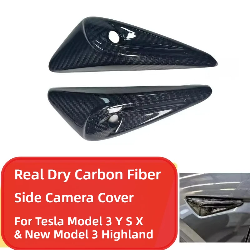 

Боковая крышка камеры для Tesla Model 3/Y/3+ Highland 2021-2024, 100% настоящее углеродное волокно, 3K240G, наклейка, доска в виде листьев, автомобильные аксессуары