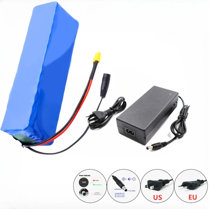 New High-quality 48V 10Ah 500W 13S3P DC&XT60 Lithium Ion Battery Pack Suitable for 48V Motors with BMS+54.6V Charger