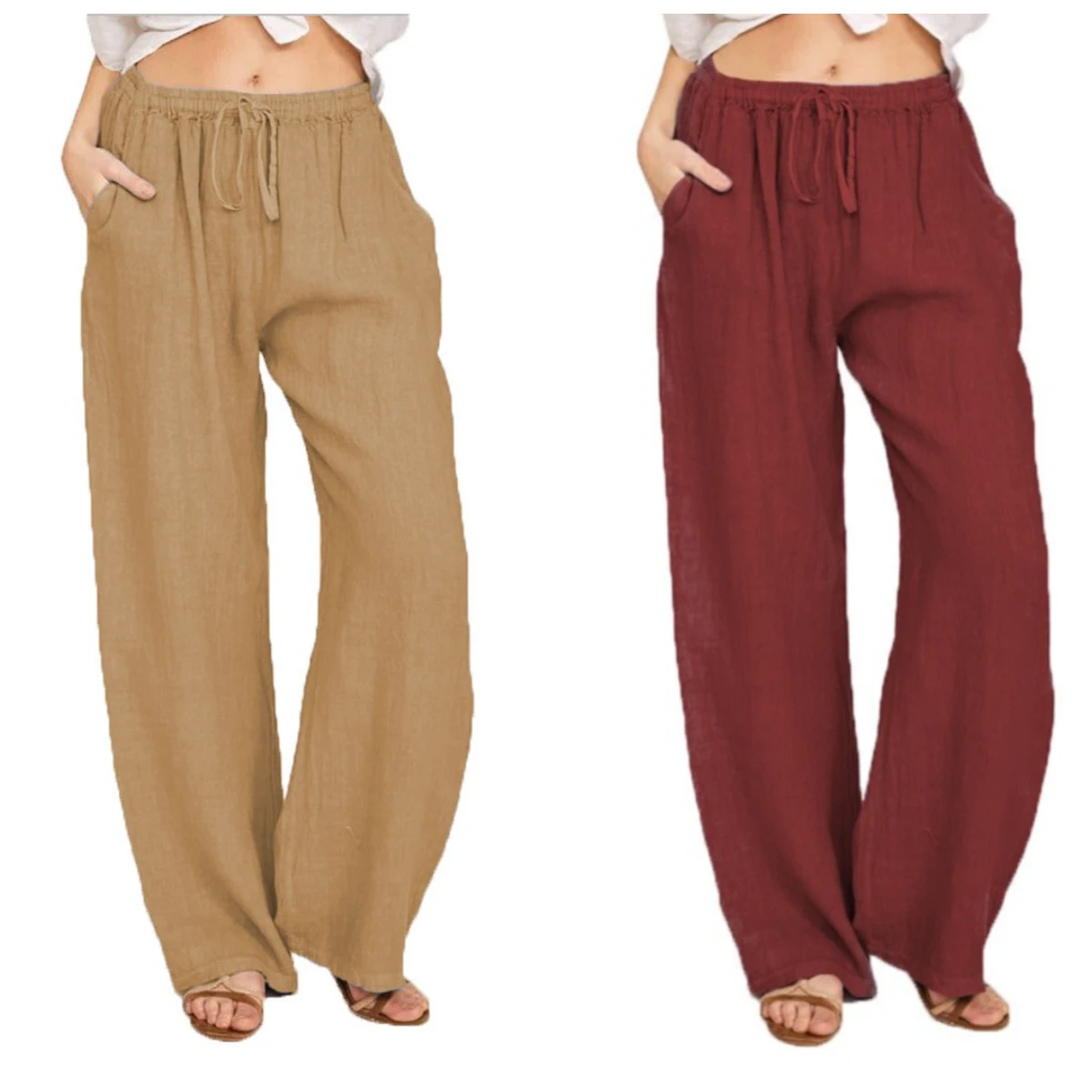 Summer Autumn Cotton Linen Wide Leg Pants for Women Pants Full Length Casual Pants Female Solid Loose Straight Trousers