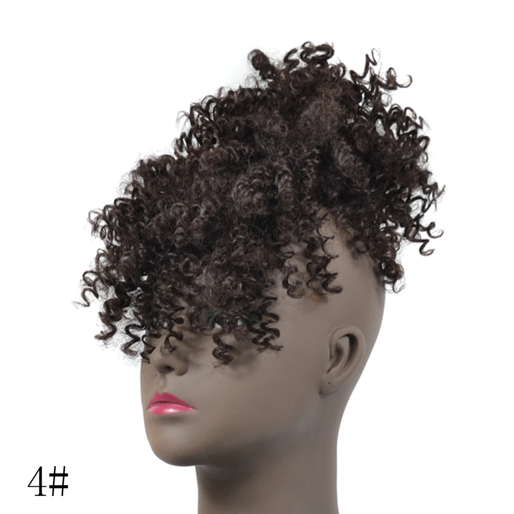 Afro Puff Updo Hair Drawstring Ponytail with Bangs Black Kinky Curly Hair Bun
