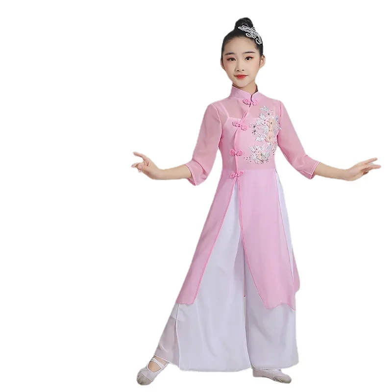 

Children Classical Dance Costume Traditional Hanfu Dancewear Fairy Folk Dress Stage Wear Elegant Yangko National Hanfu Clothing