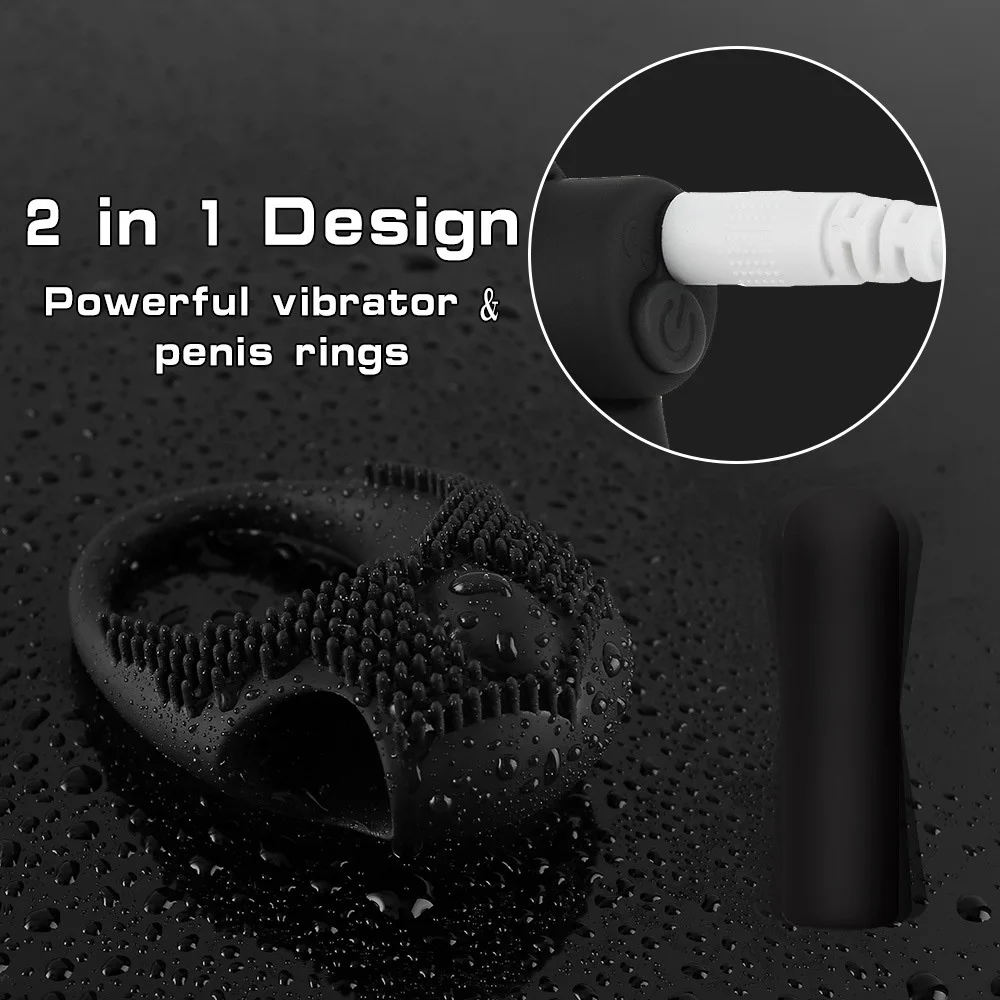 men's Silicone Bullet Vibrating Penis Ring, Elastic Erection Enhancing Silicone Cock Rings