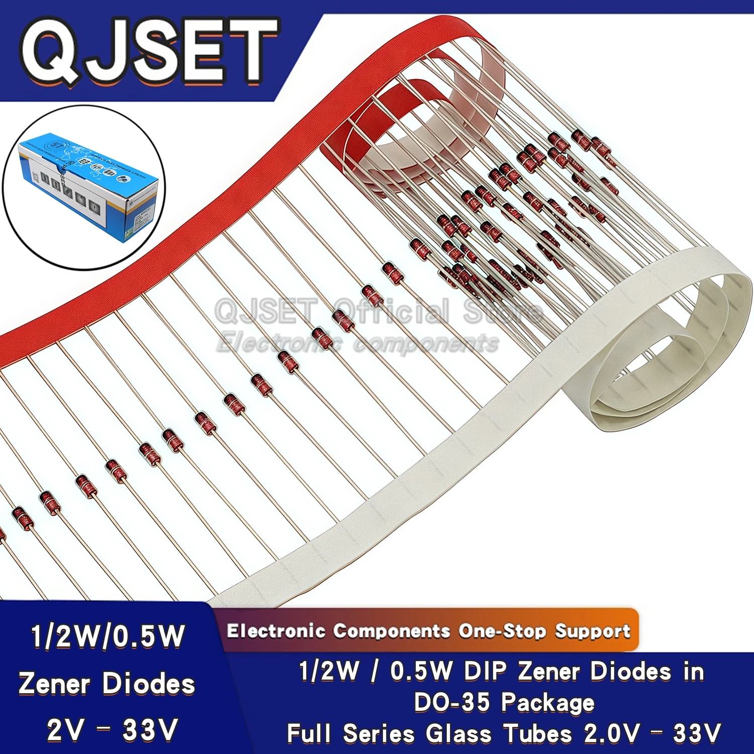 50pcs 1/2W Zener Diode 0.5W DO-35 BZX55C 2.2V 2.4 3.3 3.6 3.9 4.3 4.7 5.1 5.6 6.2 6.8 7.5 8.2 9.1 10 12 15 18 20 22 24 27 30 33V