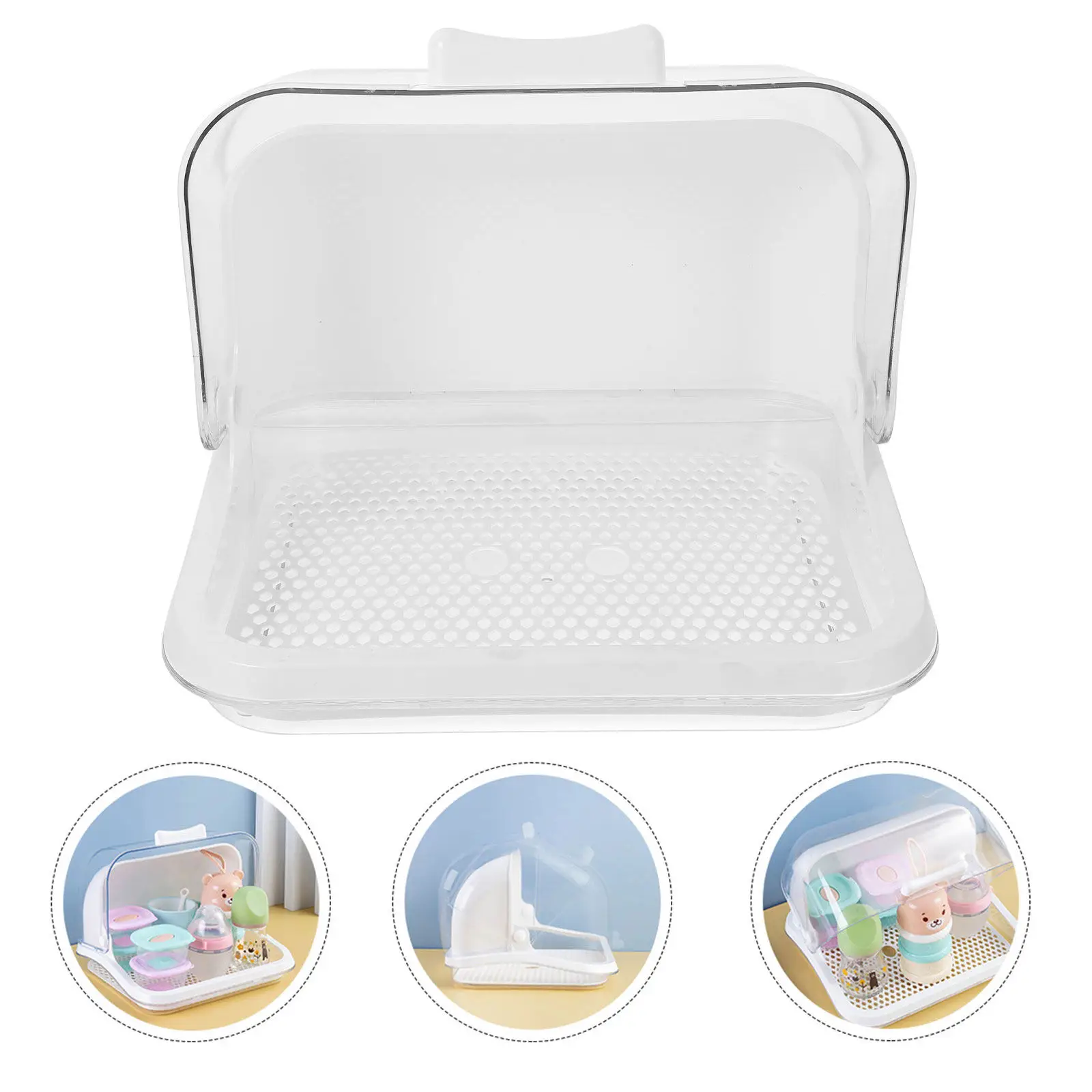 

1Pcs Infant Tableware Holder Multi-Function Drying Box for Baby Bottles Cups Snacks Storage with Dust-Proof Lid Kitchen