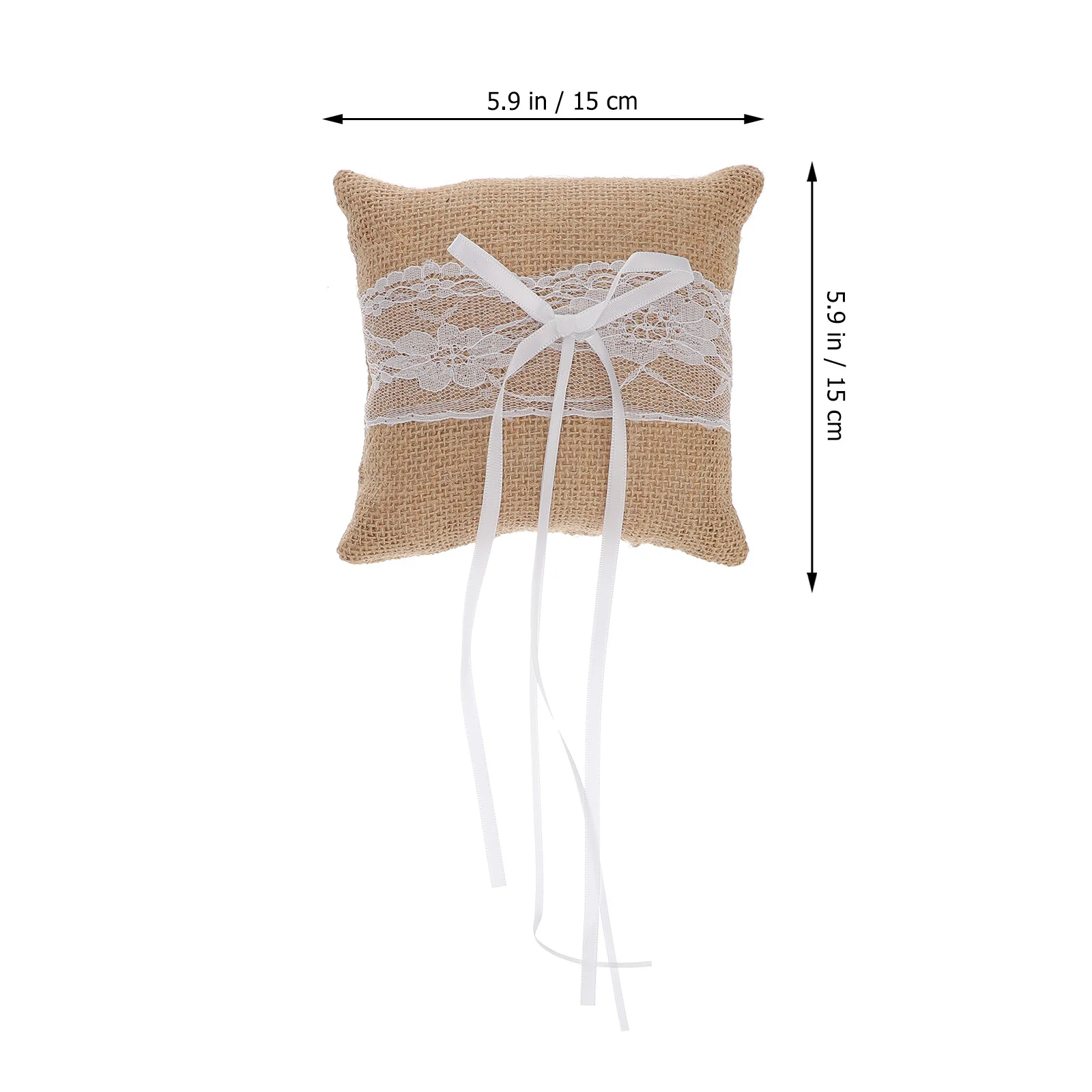 

15X15Cm Burlap Wedding Ring Pillow Lace Pearl Cushion Bridal Ceremony Engagement Flower Embellished Compact Light Back Strap
