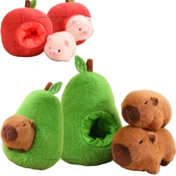 Adorable Capybara in Avocado Plushie Soft Fuzzy Plush Pig Hide In Apple Plush Capibara Toy Throw Pillow Birthday Gift XMas