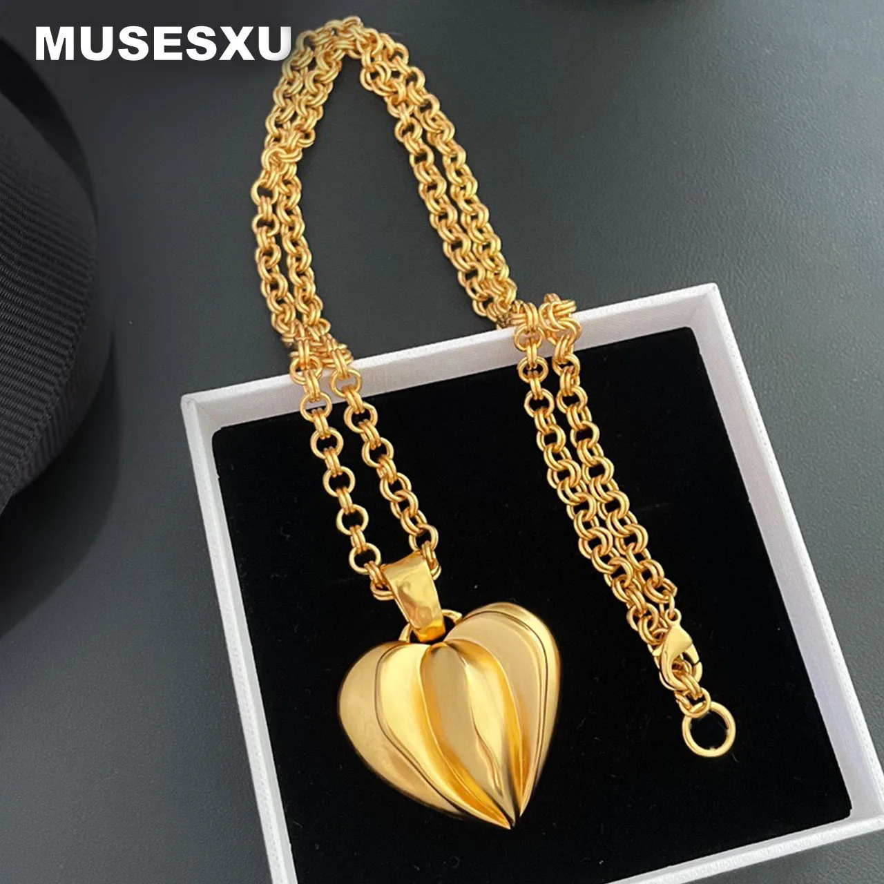 

Jewelry & Accessories High quality Three Dimensional Love Hanging Tag Thick Chain Necklace For Women's Party Wedding Gifts