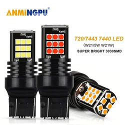 Anmingpu 2x lâmpada de sinal t20 7443 led w21/5w 3030smd w21w 7440 led wy21w por sua vez luz de freio luz reversa âmbar branco 12v