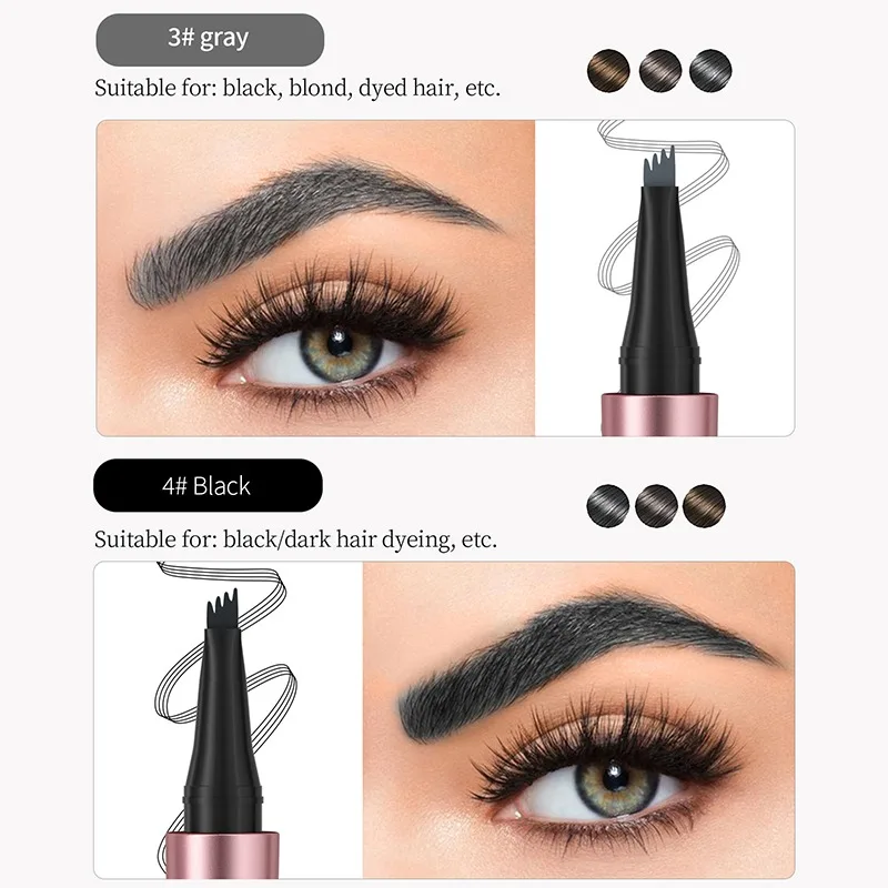4 شوكة تلميح قلم الحواجب ثلاثية الأبعاد Microblading مقاوم للماء بني داكن غرامة السكتة الدماغية لمظهر واقعي لا تشوبه شائبة مقاومة للتلطخ 1 قطعة
