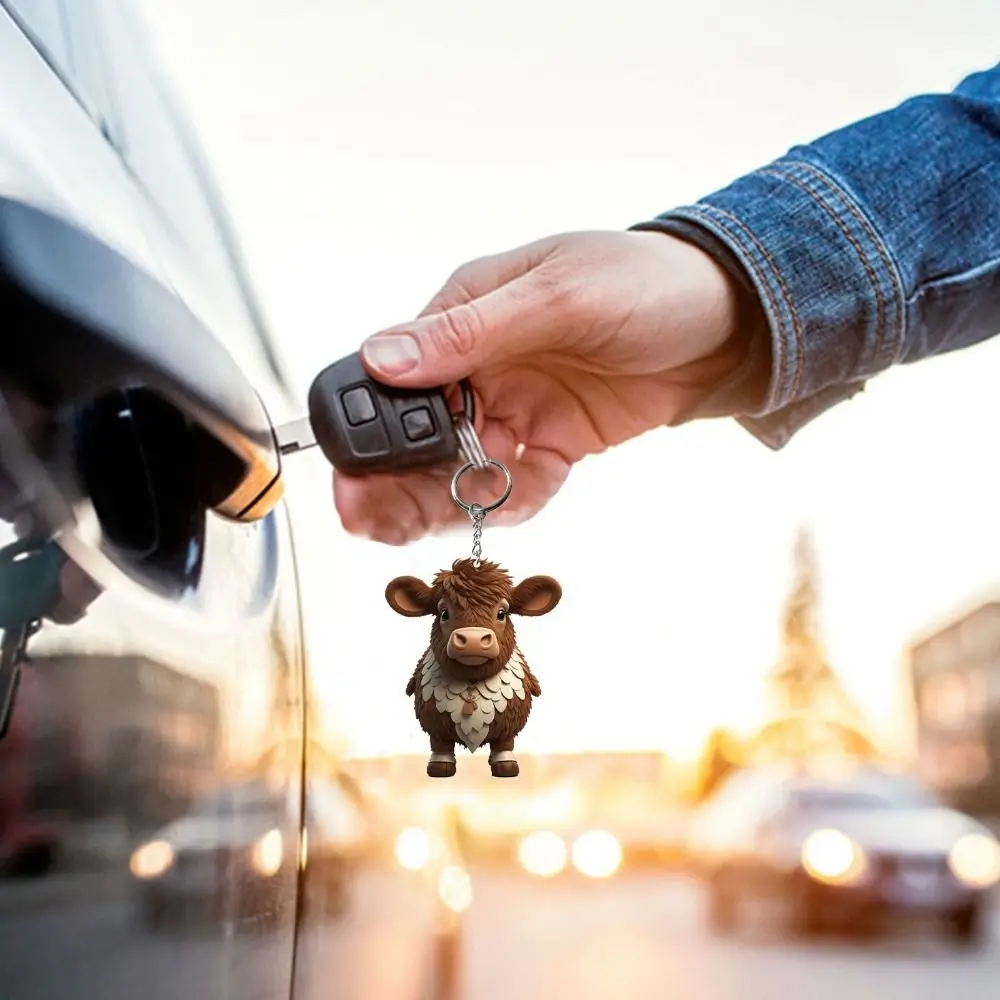 Porte-clés de voiture de dessin animé mignon, porte-clés de bétail Highland, porte-clés de yak en acrylique créatif, pendentif de sac à dos, porte-clés de vache, accessoires de voiture, 3,15 pouces