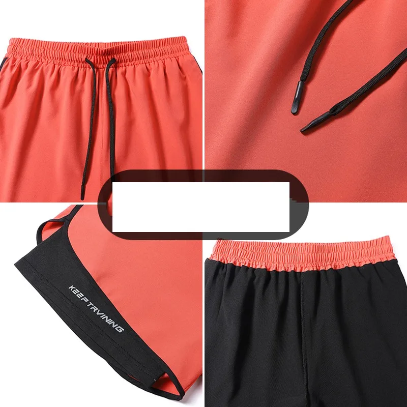 Summer Men's Elastic High Waisted Patchwork Bandage Solid Drawstring Pockets Casual Sports Loose Trousers Preppy Style Shorts